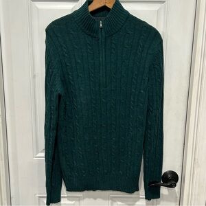 Izod Men’s Forest Green Cable Knit Quarter Zip Cotton Sweater Size Small